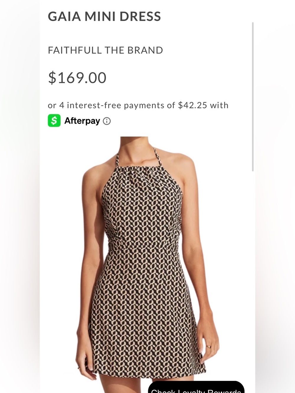 Faithfull The Brand Gaia Black/Cream Halter Mini Dress w/ Geometric Print -Sz S